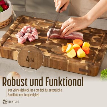 Дерев'яний обробний дошка Hackblock Classic з акації, 45 x 30 см, з канавкою для соку, преміум-якість