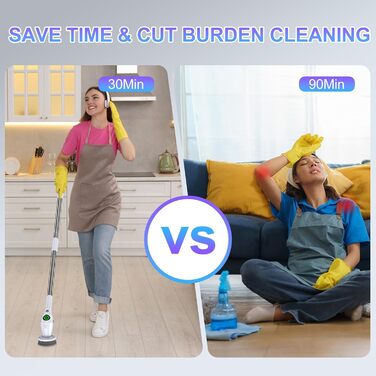 Електрична щітка для чищення з 8 насадок, регулювання швидкості, LED дисплей - для ванної, кухні, авто