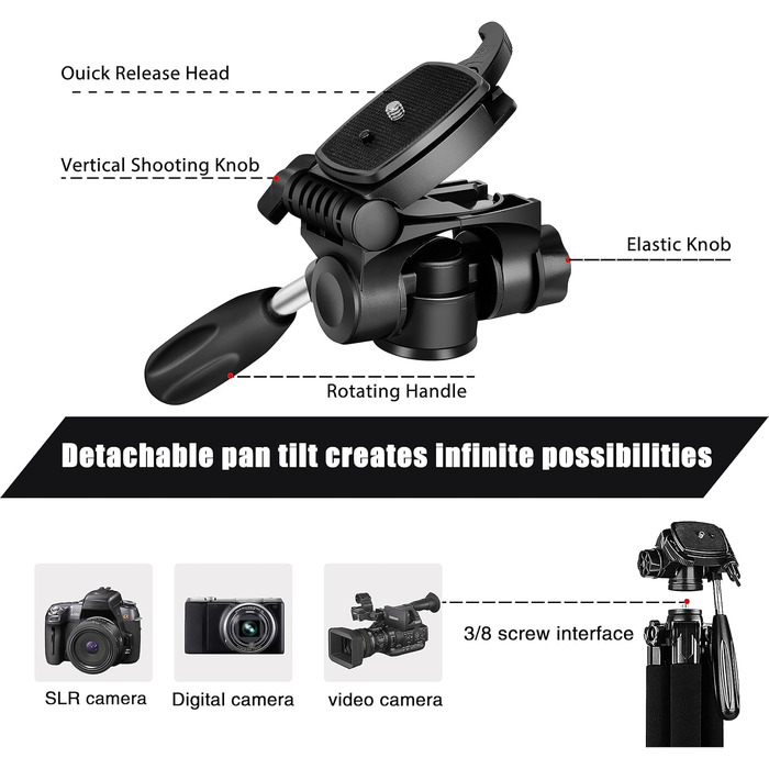 Штатив ZOMEi 188см - професійний для фото та відео, сумісний з DSLR, телефонами, проекторами (чорний, блакитний)