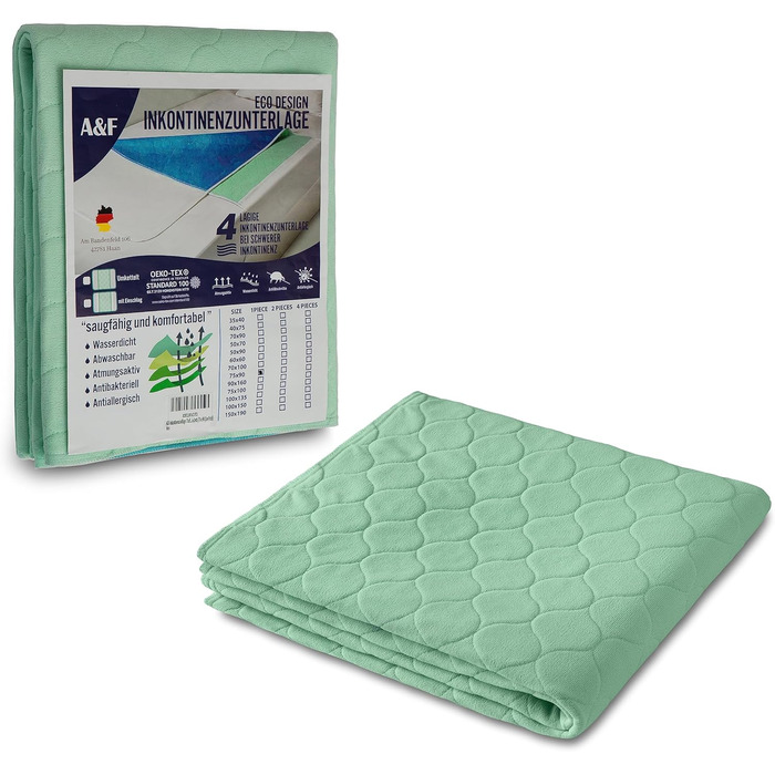 A&F Incontinence Pad 100x135 (Pack of 1) - 4 Layers - Up to 26280ml/m² Absorbency - Washable Patient Underpad - Washable Incontinence Pad - Mattress Cover Suitable for Adults Bed