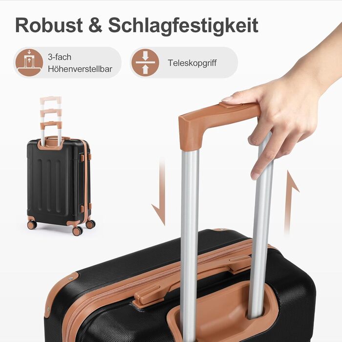 Набір валіз LEADZM 4 шт. з твердим корпусом, ABS, з колесами, великий, набір валіз з твердим корпусом, валізи та ролери з косметичкою (Чорно-коричневий)