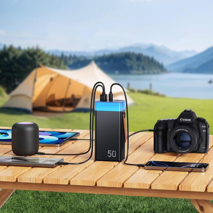 Power Bank CUZAR 50000mAh з USB-C PD, 5 виходів та 2 входи, сумісний з iPhone, iPad, Samsung (Оранжевий)