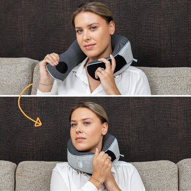Подушка для шиї TRAVARA - Memory Foam - для подорожей літаком та автомобілем. Сіра подушка-воротник для комфортних тривалих поїздок.