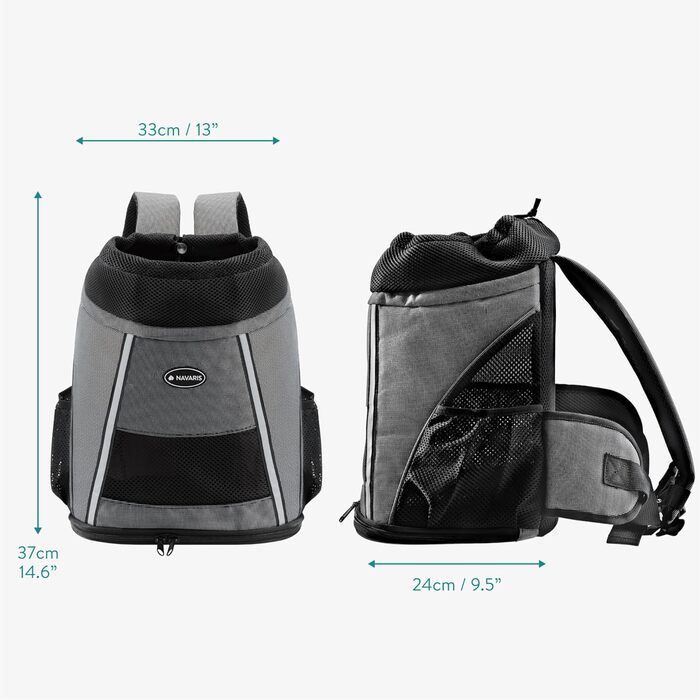 Рюкзак для собак та котів Navaris до 7 кг - сірий (37 x 33 x 24 см)