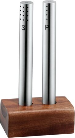 WMF Salt and Pepper Shaker Set - 2 Piece. Salt Shaker, Pepper Shaker, Acacia Wood, Matte Finish, Hand Wash. & WMF Bel Gusto Cromargan Stainless Steel Salt and Pepper Shaker Set - 2 Piece.