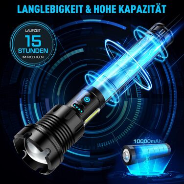 Ліхтарик Glarylight LED акумуляторний 500000 люменів, надяскравий, 9 режимів, зум, водонепроникний IPX7, для кемпінгу та екстрених ситуацій