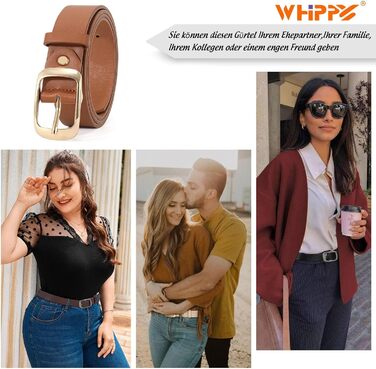 Жіночий шкіряний ремінь WHIPPY великого розміру, модний джинсовий ремінь з міцною пряжкою для джинсів, штанів, суконь (коричневий, золота пряжка, S:100см (підходить для талії 63-76см))