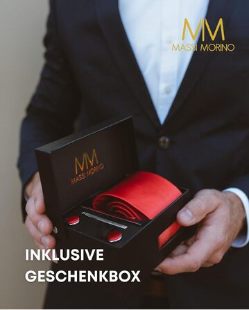 Комплект чоловічий Massi Morino: краватка, нагрудна хустка, запонки, голка для краватки, подарункова коробка - червоний колір, універсальний розмір, ідеально для весілля