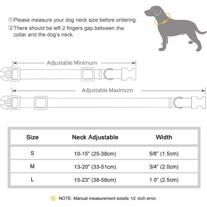 Нашийник для собак Didog з нейлону, м'який, з металевою застібкою, для великих, середніх собак, чорний, L (38-58 см)