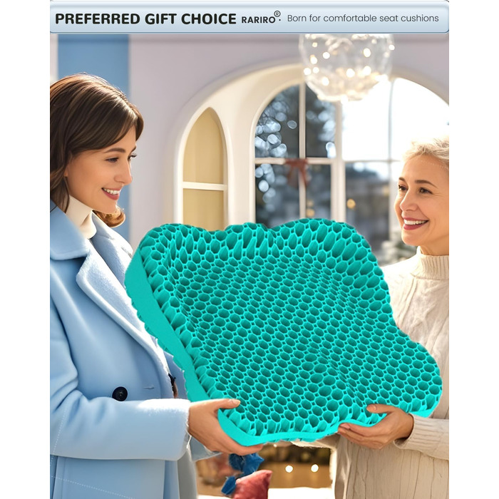 Гелеве сидіння для офісного крісла: ергономічна подушка з подвійною структурою та стільниковою поверхнею (зелена, 43x37x7 см). Для тривалого сидіння, автомобіля, каяка, інвалідного візка. Подушка для куприка та ішіасу.