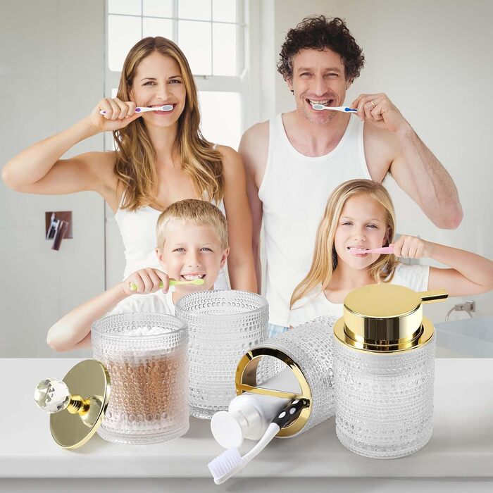 Набір аксесуарів для ванної кімнати Dasiton (4 шт.) з прозорого скла: мильниця, тримач для зубних щіток, стаканчик, контейнер для ватних паличок. Зелений/Прозорий (A)