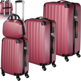 Набір валіз Tectake 4-TLG: міцні валізи з колесами 360°, TSA-замком, великий об'єм, роздільний внутрішній простір, ручна валіза на телескопічному стійці - шампань (винно-червоний)
