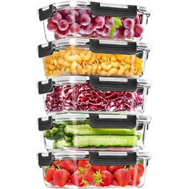 Набір скляних контейнерів для зберігання продуктів з кришками, 5 шт.