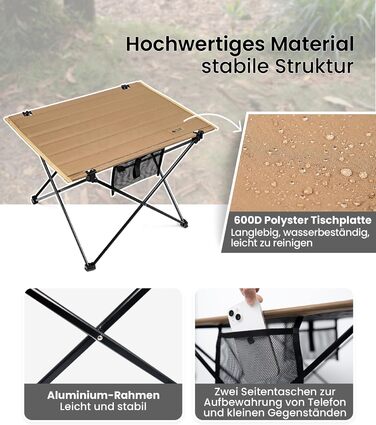 OneTigris CAMPMATE Стіл для кемпінгу складний, легкий, на 30 кг, Kojote Brown