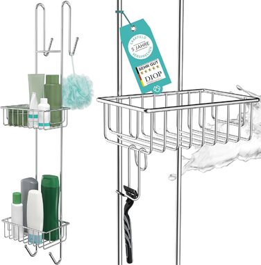 LAAKFELD Hanging Shower Shelf with 3-Layer Anti-Rust Protection incl. Free Razor Holder - 80cm Hanging Shower Shelf for Shower Walls up to 3cm - Hanging Shower Basket without Drilling - Hanging Shelf for Shower
