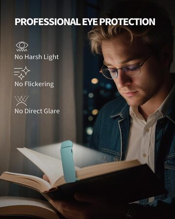LED-ліхтарик для читання Wiederaufladbares Buchlicht: ультралегкий, з 3 кольорами та 5 рівнями яскравості, диммер, модний, портативний, для книголюбів (Синій)