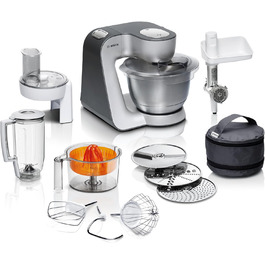 Кухонний комбайн Bosch MUM56340 Serie 6, 900 Вт, 3,9 л, м'ясорубка, міксер, цитрус-прес, насадки, сріблястий/сірий