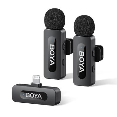 BOYA BY-V2 Бездротовий мікрофон-лапка для смартфона: iPhone, Android, USB-C, 48 КГц, 9 годин роботи, шумозаглушення