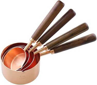 4-Piece/Charge Measuring Spoon Set made of Stainless Steel, Walnut Wood Handle, Copper Measuring Cup Set, Baking and Cooking (Color: A, Size (A