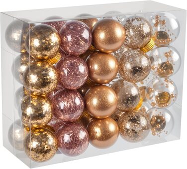 40 шт. прозорих новорічних кулі з кришкою, 6 см, 5 дизайнів всередині, пластикові кулі для ялинки, вікна, декор інтер'єру та екстер'єру (Рожевий)