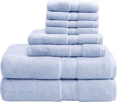 800GSM 100% Cotton Luxury Turkish Bathroom Towels, Highly Absorbent Long Oversized Linen Cotton Bath Towel Set, 8-Piece Includes 2 Bath Towels, 2 Hand Towels & 4 Wash Towels, Light Blue (Hellblau)