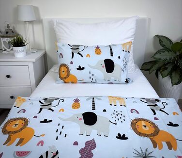 Комплект постільної білизни для дитячого ліжечка: комплект постільної білизни для малюків, комплект для ліжечка, простирадло 100x135 см та наволочка 40x60 см з бавовни, сертифікат Öko-Tex Standard, для хлопчиків та дівчаток (Тварини, Сафарі, Джунглі)