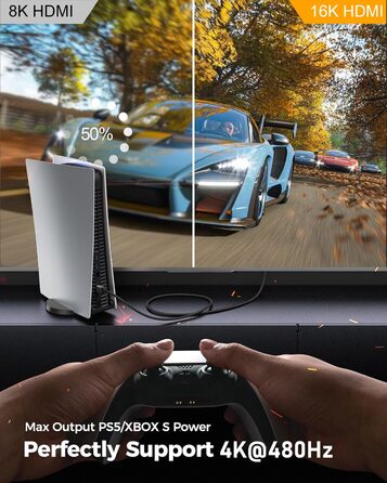 HDMI 2.2 кабель 2м: 16K, 8K, 4K, eARC, HDCP 2.3, HDR10, DTS:X, сумісний з PS5, Xbox, Fire TV