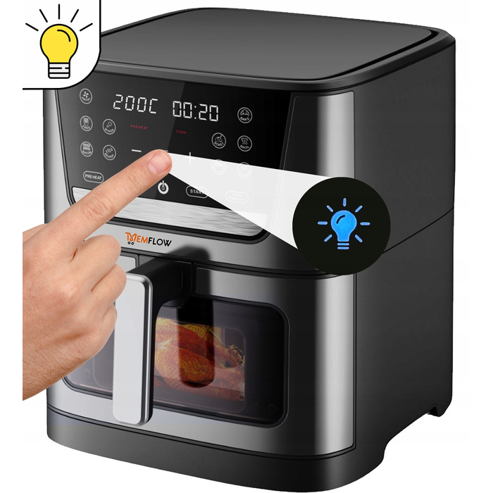 Аерофритюрниця MEMFLOW 8 л, 1800 Вт, 12 програм, сенсорне керування