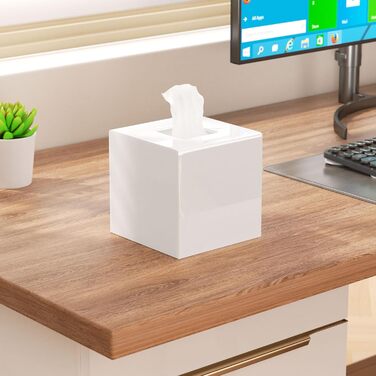 AITEE Acrylic Tissue Box Cover: white square tissue holder, napkin dispenser for home, bathroom, kitchen, bedroom, office, coffee table, restaurant