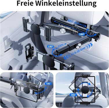 Тримач для iPad/Tablet в авто, висувний, для iPhone/Samsung/Switch/Kindle, 4-13 дюймів, з гачками, чорний