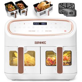 Фритюрниця Duronic AF34 WE XXL з 2 камерами, 10л, без олії, Air Fryer для приготування картоплі фрі, м'яса та іншого, великий об'єм