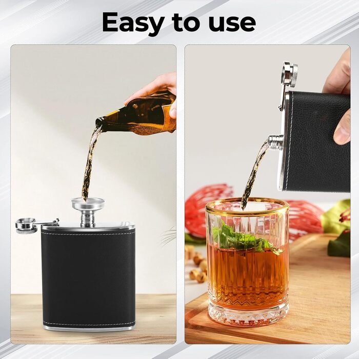 Фляга Vasmeiy з нержавіючої сталі, 227мл, чорна, полірована, для алкоголю, компактний набір для стильного відпочинку