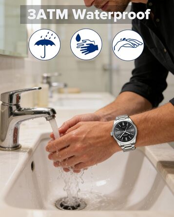 Чоловічий годинник CIVO з нержавіючої сталі: аналоговий бізнес-годинник з датою, що світиться - водонепроникний для роботи та відпочинку - стильний подарунок для чоловіків, чорний 8349