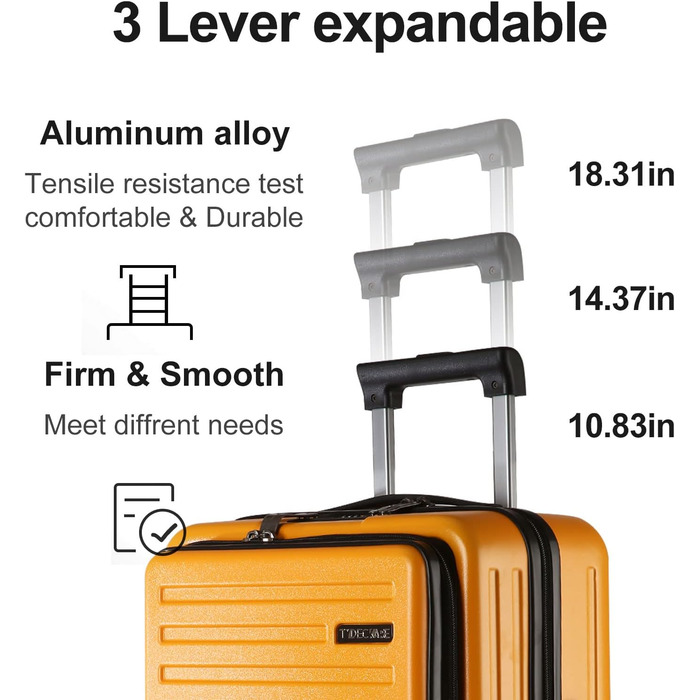 Чемодан ручної поклажі TydeCkare з відділенням для ноутбука, фронтальним доступом, TSA замком та телескопічною ручкою, ABS+PC, помаранчевий