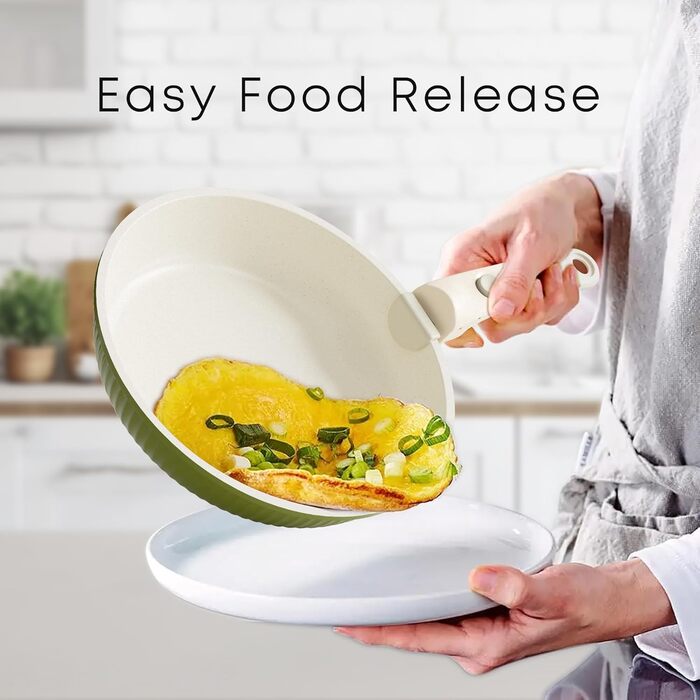 RIOVARM Induction Cookware Set - 16 Piece Nonstick Granite Pots & Pans with Removable Handles, Stackable & Space-Saving, PFOA-Free, Silicone Lids, Gradient Green