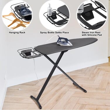 Гладильна дошка Duwee Extra Wide Deluxe з підставкою для праски, чорна, 117 x 43 см