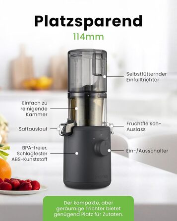 Hurom Slow Juicer | Vegetable and Fruit Juicer | H310 | Easy to Clean & Quiet Motor Electric Juicer with Mesh Filter | 150 Watts | BPA Free | Sleek Design | 220ml, Lavender