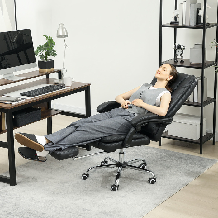 Vinsetto Office Chair with Vibration Massage, Ergonomic Executive Chair with Lumbar Warmer, Reclining Function, Footrest, Adjustable Height Desk Chair, Swivel Chair with Side Pocket, Black | Aosom