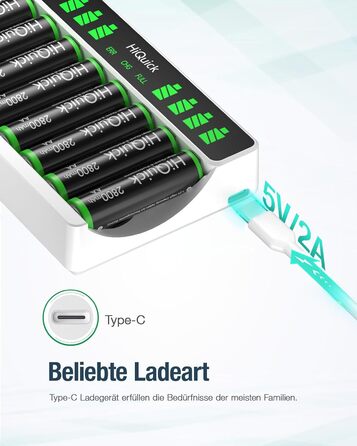 Зарядний пристрій HiQuick для акумуляторів AA та AAA (8 слотів) з LCD-дисплеєм + 4 x AA + 4 x AAA акумулятори