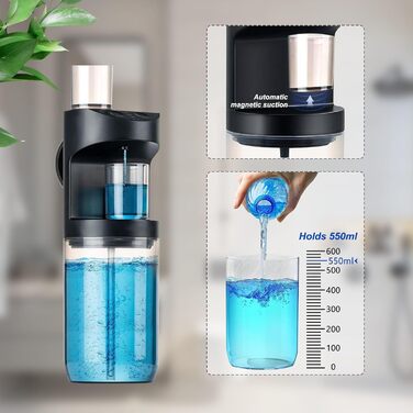 EPROICKS Mouthwash Dispenser Automatic, Electric Mouthwash Dispenser with 2 Cups, Wall-Mounted Mouthwash Dispenser for Bathroom, Can Hold 550ml Mouthwash, 3 Adjustable Levels