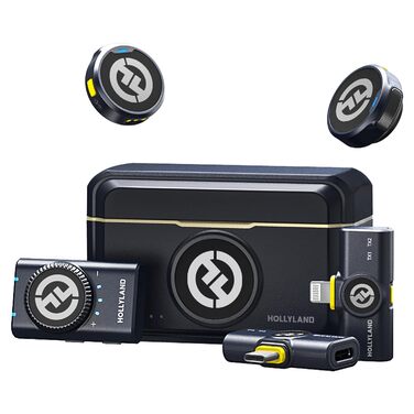 Hollyland Lark M2 Бездротовий петличний мікрофон для iPhone 15/16/17 та Android, 300м радіус дії, Hi-Fi звук, шумозаглушення, 30 годин роботи, міні-мікрофон для відео (2TX + USB-C RX + зарядний кейс) (Комбо (2TX+3RX), Чорний)