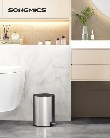 Смітник для ванної кімнати SONGMICS PARRI LTB11WT, сталевий з системою Soft-Close та виймаючою ємністю, 3 л, білий