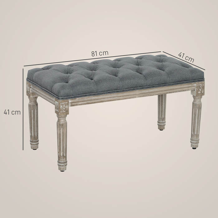HOMCOM Upholstered Bench Gray Vintage Style Bench with Button Tufting from Rubber Wood & Linen 142x47x51cm for Dining Room & Entryway