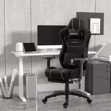 Dowinx Fabric Gaming Chair with Pocket Spring Cushion, Ergonomic Gaming Chair with Massage Function, Large and Tall PC Office Chair with Footrest, Blue