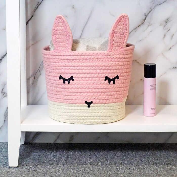 Милий маленький кошик з бавовняного шнура T&T Homewares для зберігання, прання, дитячої кімнати, іграшок, кота, собаки, рослин, рожевий заєць