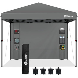 Sekey One-Touch Pop-Up Pavilion 3x3 Waterproof, Winter-Proof, Foldable 3x3m Pavilion with Thickened Tubes, Party Tent Pavilion for Camping, Festival, Party (Gray, with Back Wall)