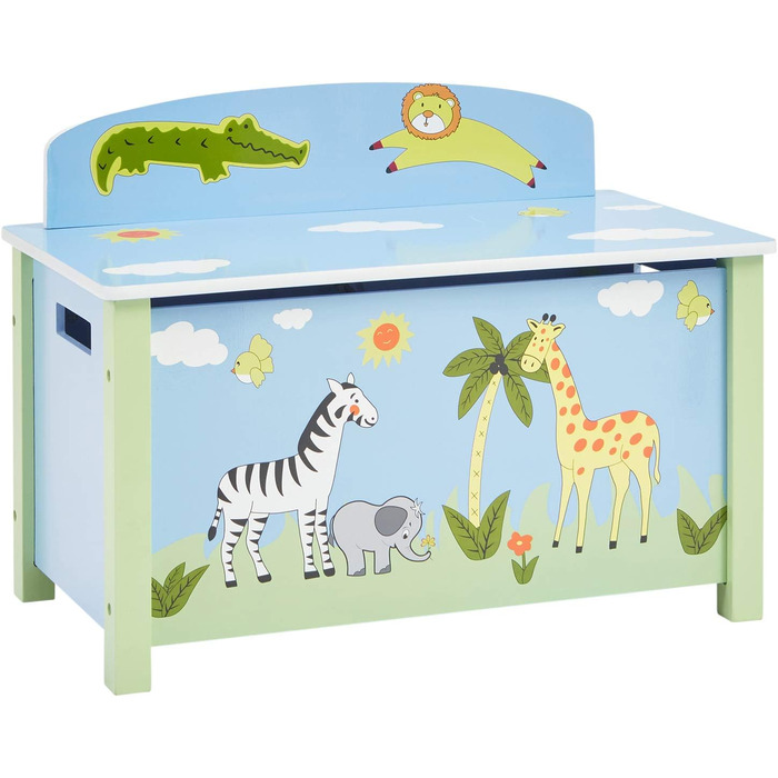 Велика дерев'яна ігрова скриня Liberty House Toys Safari з кришкою, синя, 49.5x68x39 см