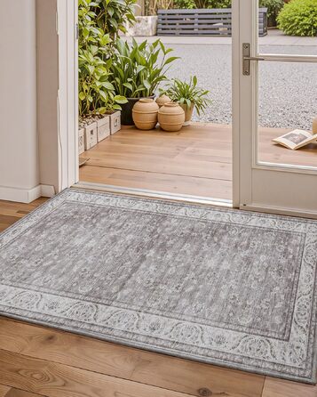 Килимок для дому COLOR&GEOMETRY 60x90 см з TPE-покриттям, сірий (бежевий та сірий-02), низький профіль, легко миється