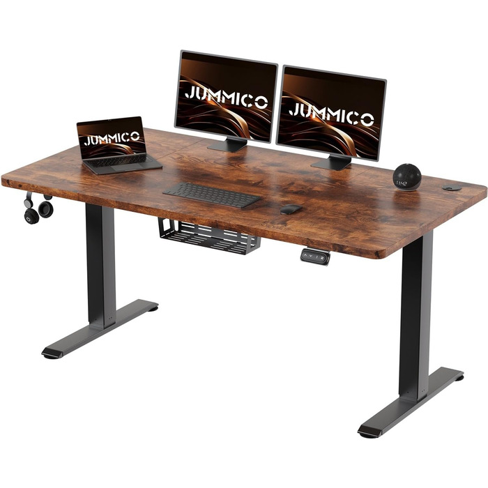Електричний регульований стіл JUMMICO 120x60 см, з пам'яттю, антикольозійний, вінтажний коричневий, для офісу та дому