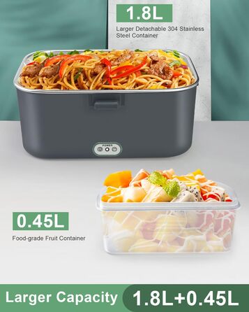 AUTOPkio Electric Lunch Box 1.8L 80W, 12V/24V/220V Large Heated Food Warmer with Bag, Stainless Steel Fork & Spoon for Car, Truck, Office